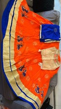 Traditional Choli Set Orange Blue Beige Embroidered Motifs Free Size for Women