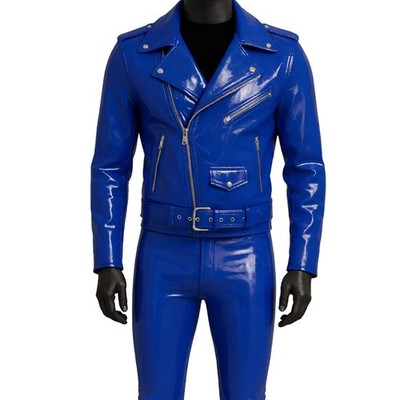 Men s Black PVC Vinyl Motorcycle Suit Wet Look Glossy Biker Jacket & Pants
