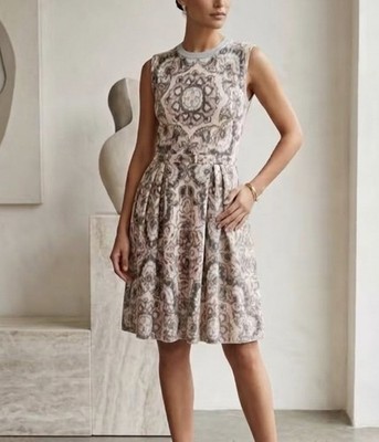 Christian Dior Floral Kaleidoscope Wool Silk Blend Fit and Flare Dress sz 14