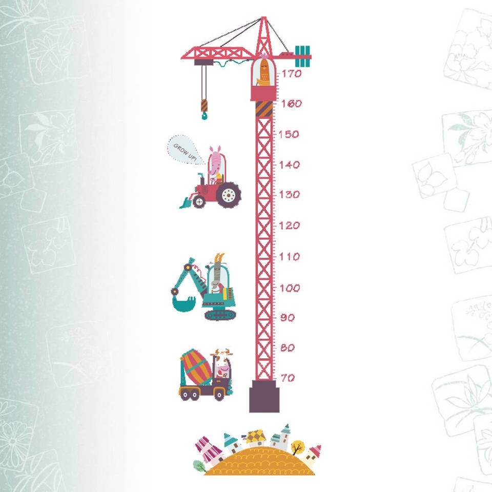2PCS Tower Crane Pattern Wall Stickers Cartoon Height Stickers Kids ...