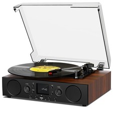 Vinyl Record Player with Built-in Speaker,Bluetooth Turntable with USB Record...