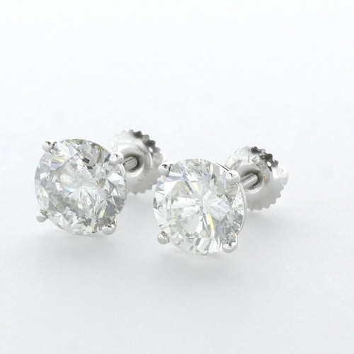 Pendientes redondos brillantes de oro blanco con diamantes naturales certificados G SI2 2,54 ctw - Imagen 2 de 10