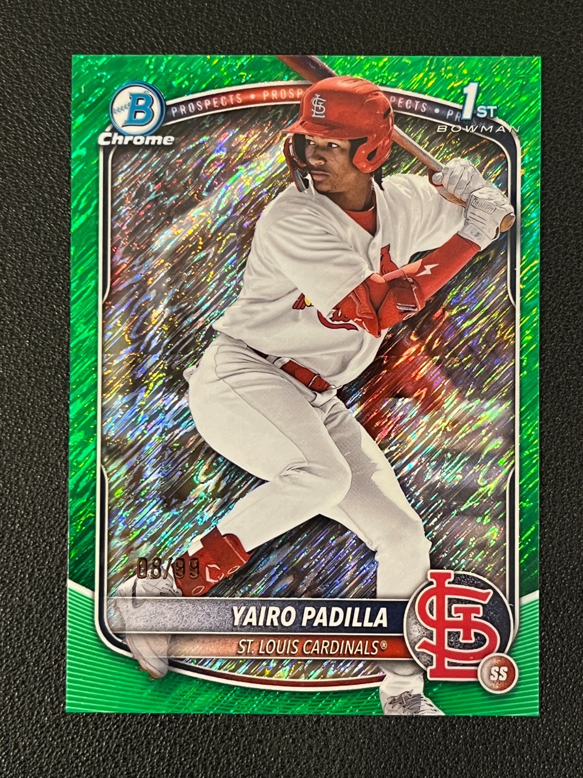 Yairo Padilla 2025 Bowman Chrome 1st Green Shimmer Refractor /99 Cardinals
