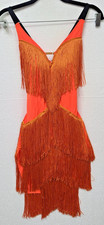 Dance and Sway Sleeveless Tassels Latin Salsa Dance Dress - Orange SZ: Small