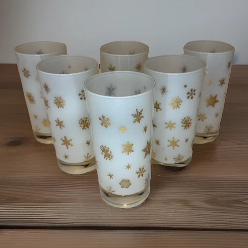 Federal Glass Co. Atomic Starburst Snowflake Glass Set Of 6 Vtg MCM Barware Milk