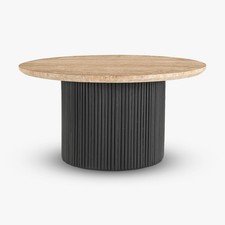 Round Real Solid Marble Top Coffee Table with Black Mango Wood Base - 91 cm