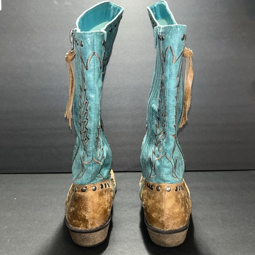 Stivali da equitazione cowgirl Coconuts Matisse marrone acqua con borchie e cerniera donna taglia 8,5 - Foto 4 di 18