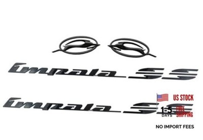 4Pcs Impala SS Rear Quater Panel Emblems Plus Flying Impala Left Glossy Black