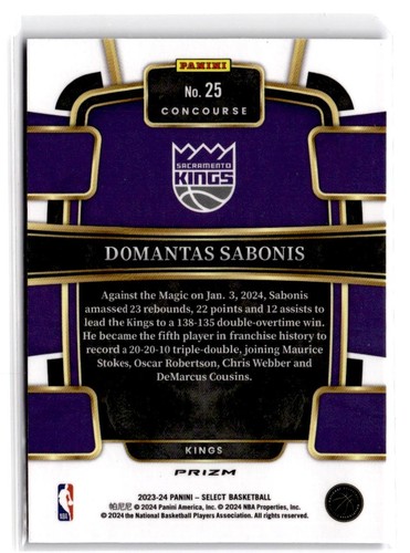 2023-24 Panini Select Domantas Sabonis #25 Blue Prizms Sacramento Kings - Picture 2 of 2