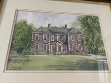 Original Signed Watercolor Painting Georgian Brick Manor House Framed 2005