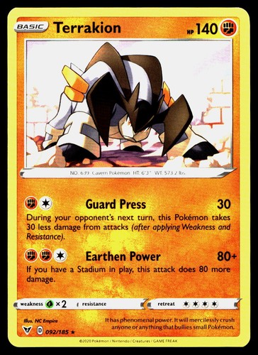 Pokemon Terrakion #092/185 SWSH04: Vivid Voltage Rare