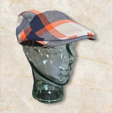 Fashionable Cotton Flat Cap. Blue/orange/beige Mix Adjustable Size M/L
