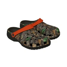 Clogs, Camouflage Orange Straps USA Fun EVA Foam Rubber Shoes, Hunting America