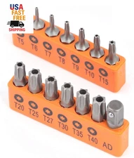 14-Piece Tamper Resistant Star Bits, S2 Alloy Steel, T5 - T40 Security Torx Bit