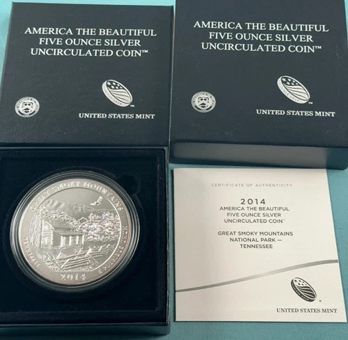 2014 Great Smoky Mountains America the Beautiful BURNISHED 5 oz Silver Coin