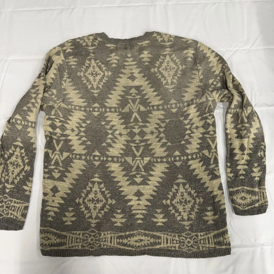 Suéter Denim & Supply Ralph Lauren Para Hombre 2XL Beige Gris Tejido Azteca Henley Tribal Foto 2 de 4
