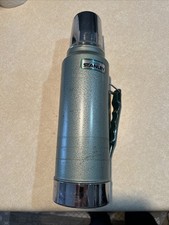 Vintage 1987 Stanley Aladdin Thermos: Green Metal Camping Thermos - Made in USA.
