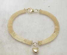 7.5" Heart Charm Bismark Bracelet Lobster Claw Clasp  Real 10K Yellow Gold