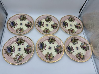 6 Speiseteller Marquis Royal Worcester Obst Karat Gold handbemalt