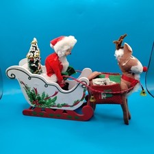 Santa Claus Stuffed Reindeer Electronic Musical Light Up Bells Wooden Sled VIDEO