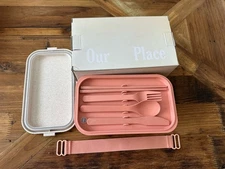 Our Place Lunch Box Set (Pink) Bento Box with Chopsticks, Knife, Spoon & Fork