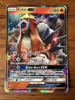 Entei GX 10/73 Full Art Holo Pokémon Card LP Rare Sun & Moon Trainer Box