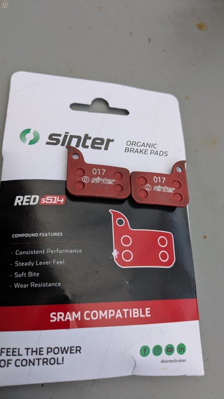 1 X set of Sinter Organic Brake Pads Red 514 SRAM Compatible 017