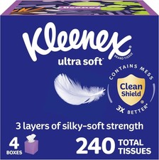 Kleenex Ultra Soft Facial Tissues 4 Cube Boxes 60 Tissues per Box 3Ply 240 Total