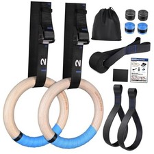 Gymnastic Rings Wooden Gym Rings 1.25'' Exercise Rings with Rope Length16.73FT