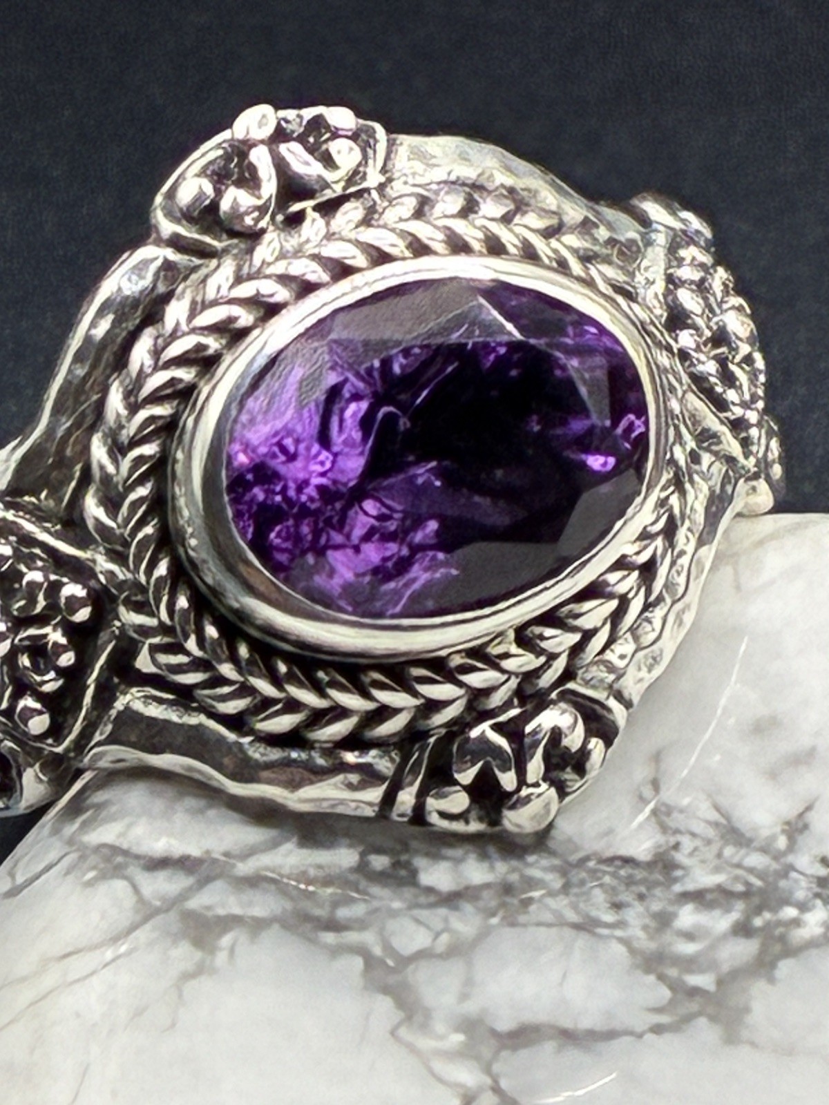 Sarda Brazilian Amethyst and Sterling Silver Size 8 Solitaire Ring