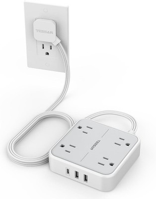 TESSAN Surge Protector Flat Extension Cord 5Ft Grey