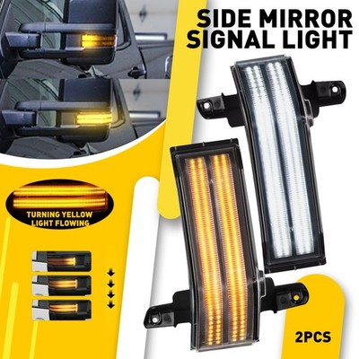 Clear LED Switchback Tow Mirror Signal Light For 14-18 Chevy Silverado Sierra