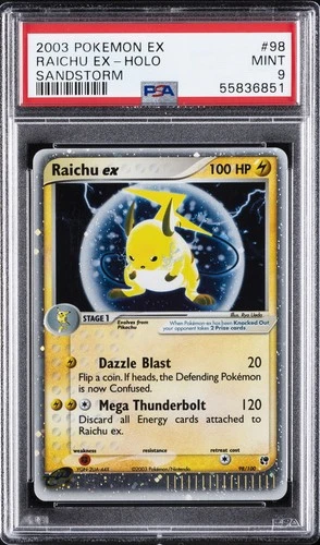 2003 POKEMON EX SANDSTORM #98 RAICHU EX-HOLO PSA 9