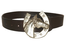 BANANA REPUBLIC Dark Brown Leather HORSE HEAD BUCKLE Belt 26" ENGLAND