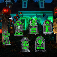 6 Pack Halloween Glow in the Dark Tombstones Decorations, 16.5X10 Inch Light up