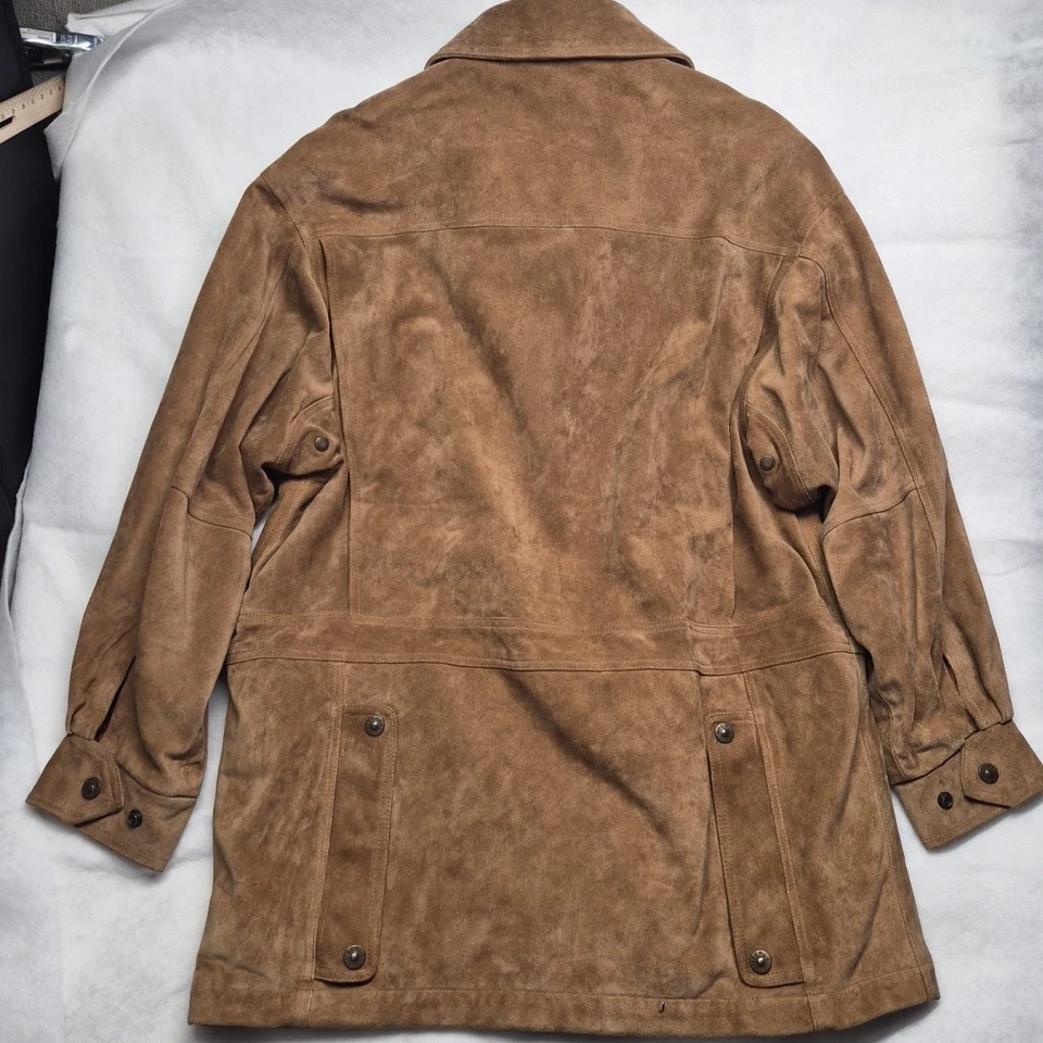 De Colección Timberland Para Hombres Grande Tostado Gamuza Cuero Genuino Chaqueta Abrigo Bolsillos con Botones Foto 2 de 4