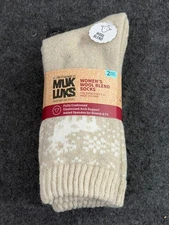 Muk Luks Women's Socks Wool Blend Crew 2 Pair Shoe Size 6-11 Fully Cushioned
