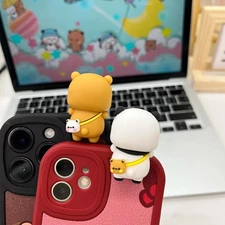 2 PCS Bubu and Dudu Bears Computer Decorations, Cute Cartoon Statue Bear Figurin