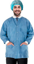 Disposable Lab Jacket, 32 Inches Long. Pack of 10 Ceil Blue Hip-Length Workwear