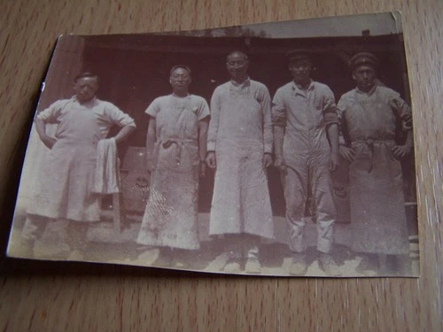 Military Asian Men in Aprons Chinese Vintage Photo WW1