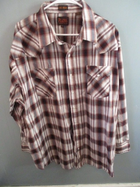 PLAIN'S WESTERN WEAR MEN'S BROWN PLAID SHIRT WITH PEARL SNAPS, SIZE 2X - Image 3 of 4