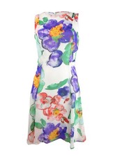 DKNY Women's Chiffon Floral Printed A-line Dress (2, Ivory Multi)