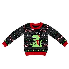 Kids Ugly Christmas Sweater Dinosaur T Rex Holiday Print Size 7/8