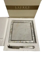 Rare Ralph Lauren Polo Pearl Cheese Board Knife Tray Serving Set
