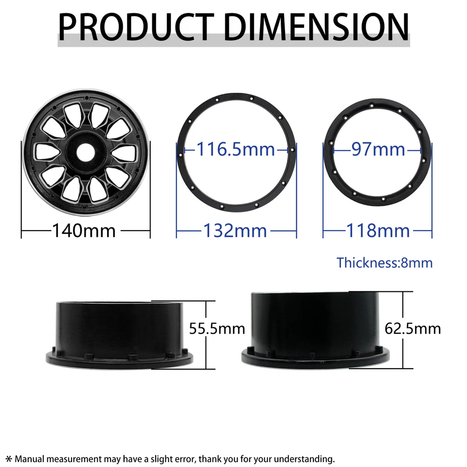 Metal Rear Wheel Rim Beadlock Ring Set for 1/5 HPI RV Km Baha 5T Parts - Image 3 of 4