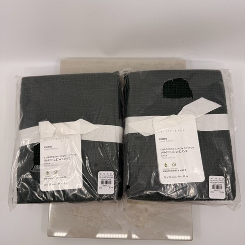 Pottery Barn Pine European Linen Cotton Waffle Weave Euro Set Of Two Shams