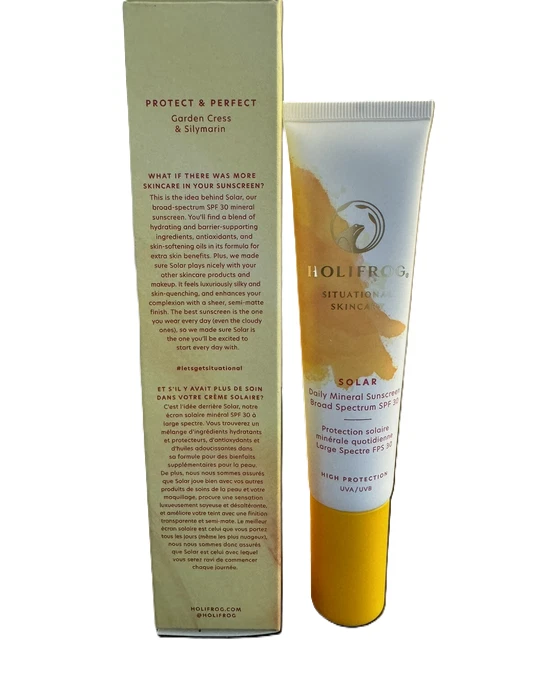 HOLIFROG~Solar~Protetor Solar Mineral Diário~FPS 30~2 fl oz/60ml~Tamanho Completo~Novo Na Caixa~ - Imagem 3 de 4
