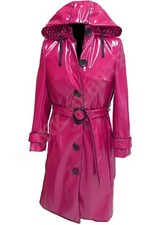 Women Pvc Shiny Leather Hooded Light Weighted Raincoat Stylish Trench Long Coats