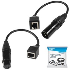 2-Pack HQRP 3-Pin XLR Female and Male to RJ45 Adapter Cable Network Connector