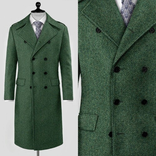Herrenmantel Grüner Langer Wintermantel Blazer Anzug Business Einfarbig Custom - Picture 9 of 38